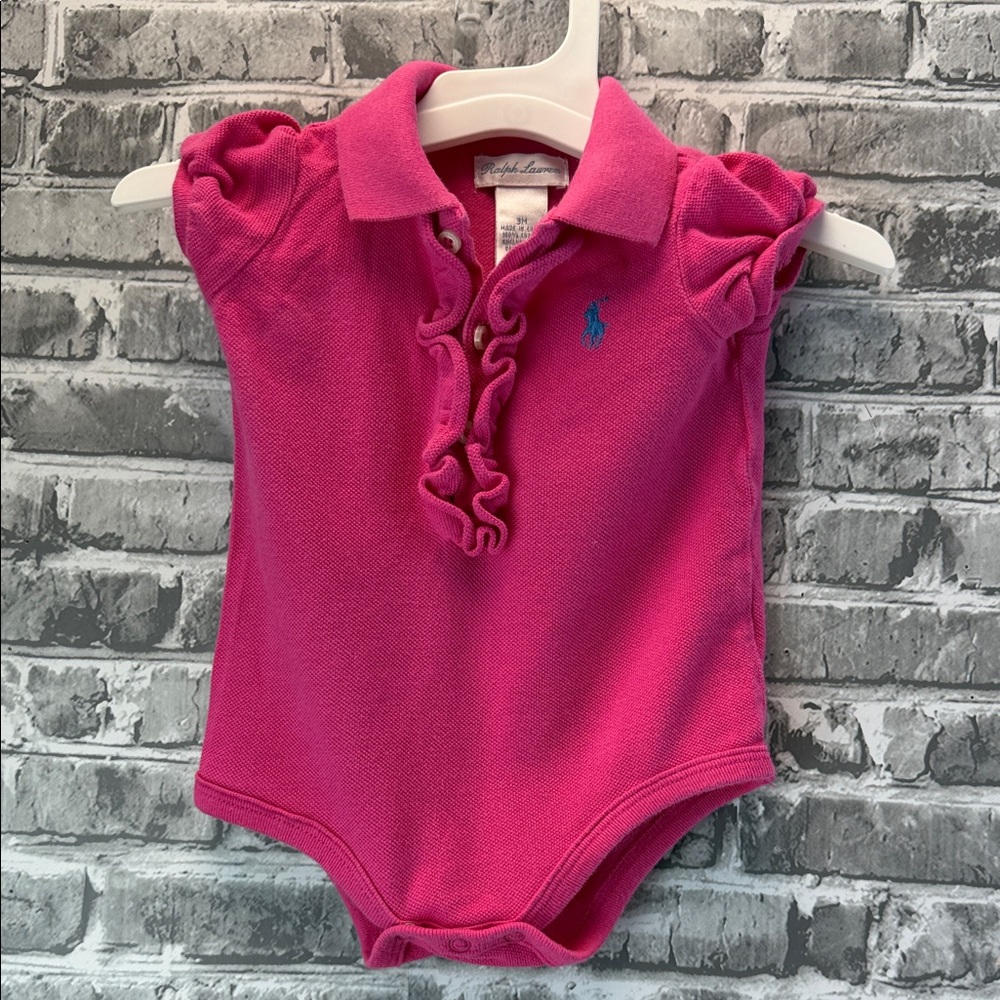 Baby Girls‎ Ralph Lauren Hot Pink Ruffle Polo Bodysuit